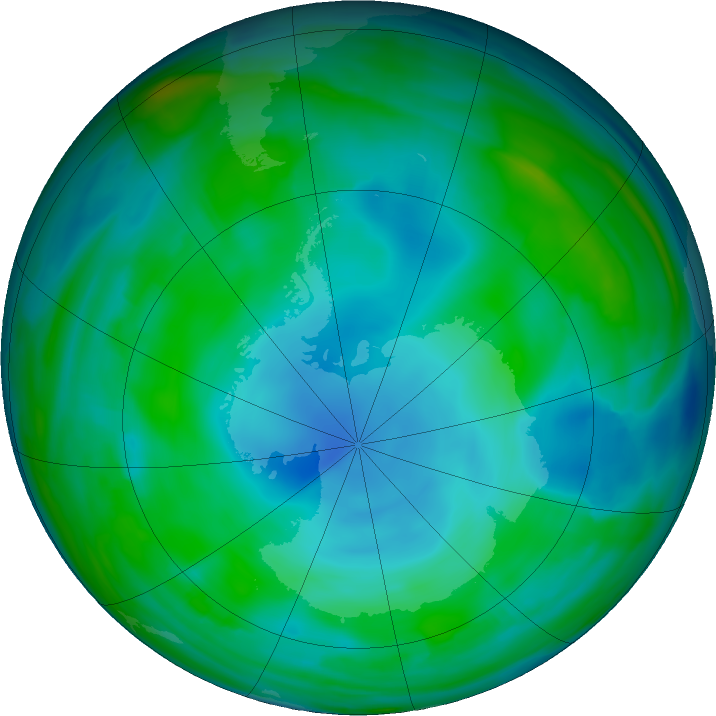Antarctic ozone map for 22 June 2021